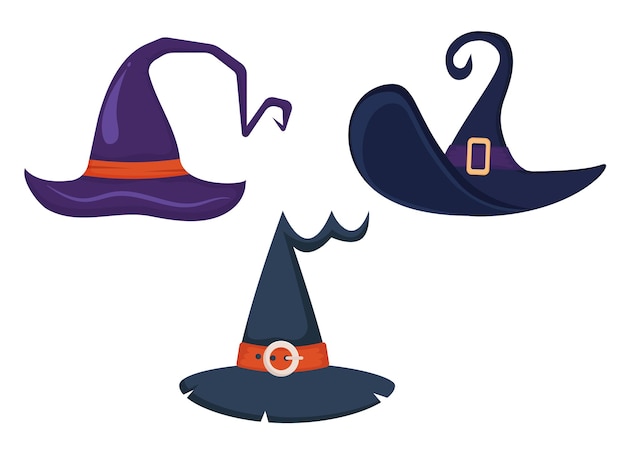 Set di cappelli da strega di halloween. illustrazione vettoriale dei cartoni animati.