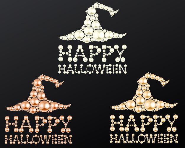 Halloween Witch Hat Vector Set Made With Pearl