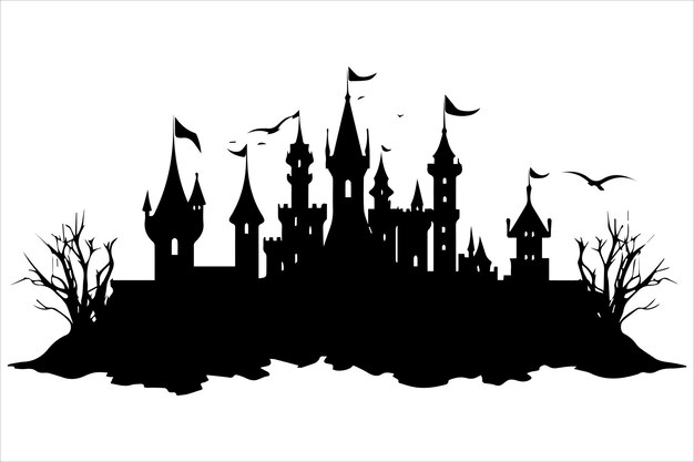 Vector halloween witch house silhouette vector