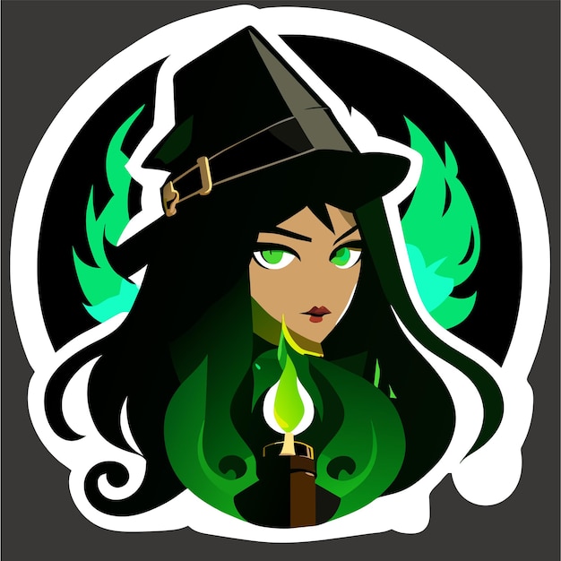 Vector halloween witch making a potion hand drawn flat stylish cartoon sticker