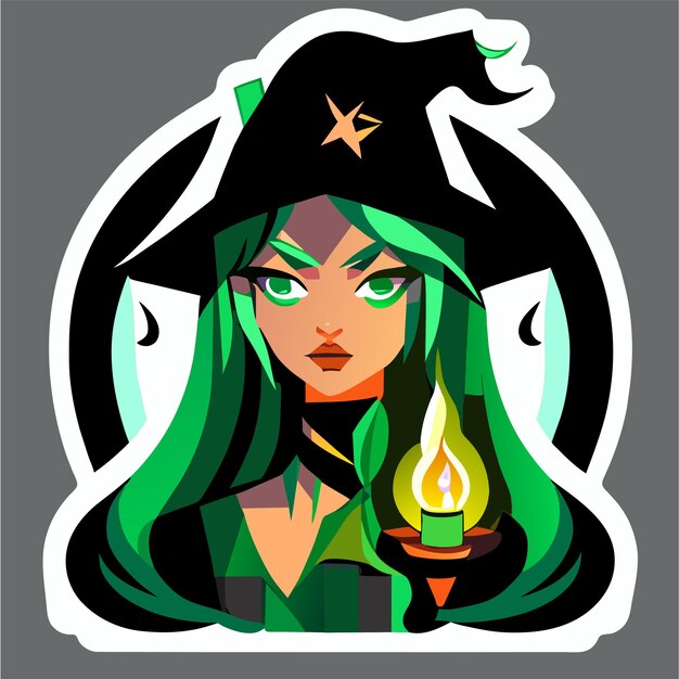 Vector halloween witch making a potion hand drawn flat stylish cartoon sticker