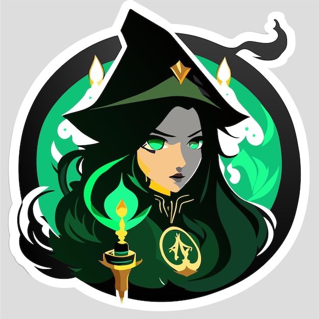 Vector halloween witch making a potion hand drawn flat stylish cartoon sticker