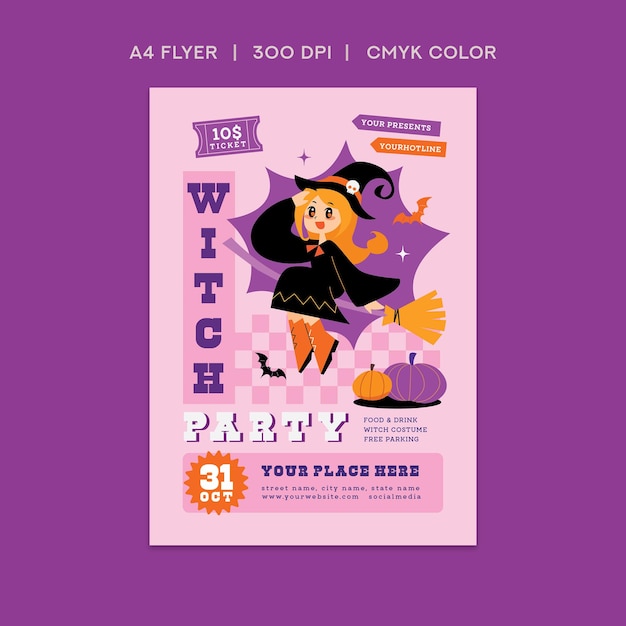 Vector halloween witch party flyer