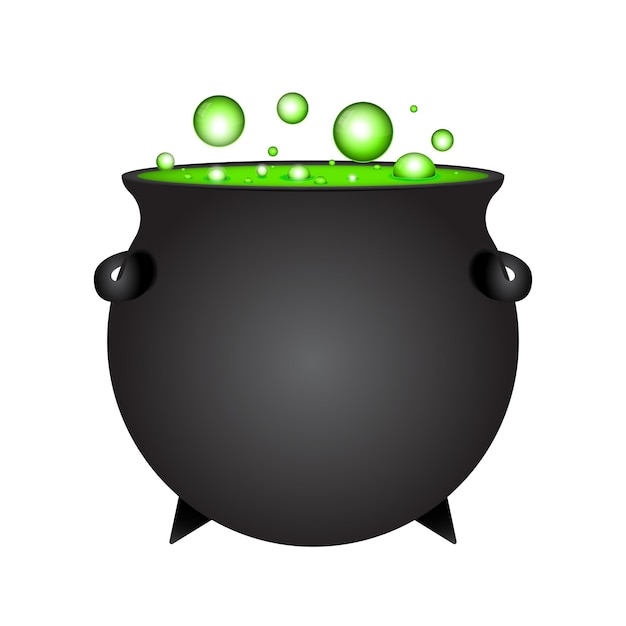 Vector halloween witch potion in pot isolated on white background