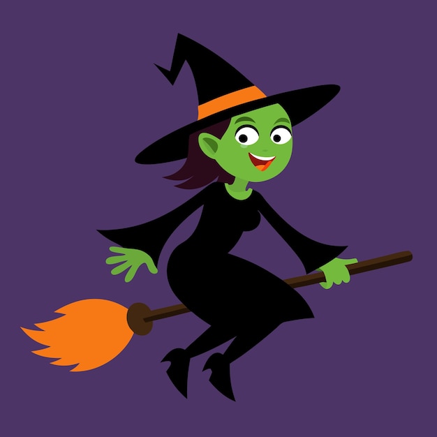 Halloween Witch Riding Broomstick Spooky and Fun Witch Illustration for Halloween
