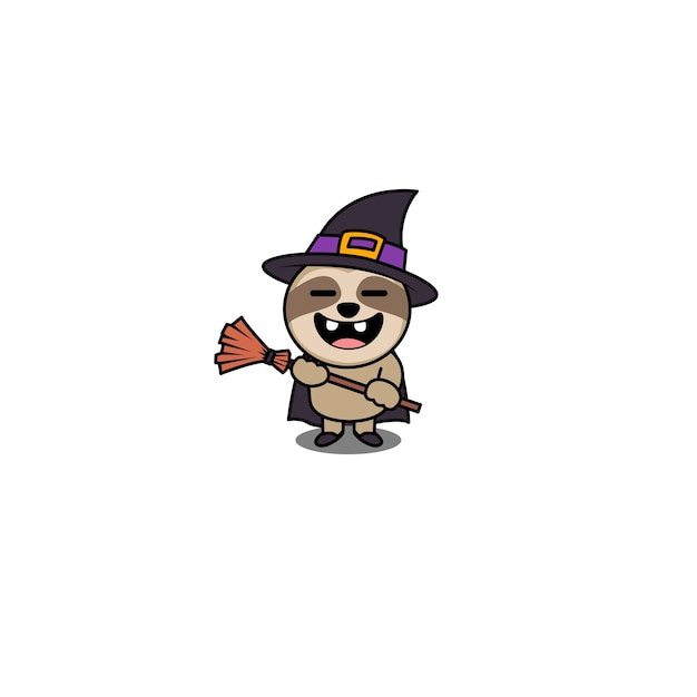 Halloween witch sloth cartoon character