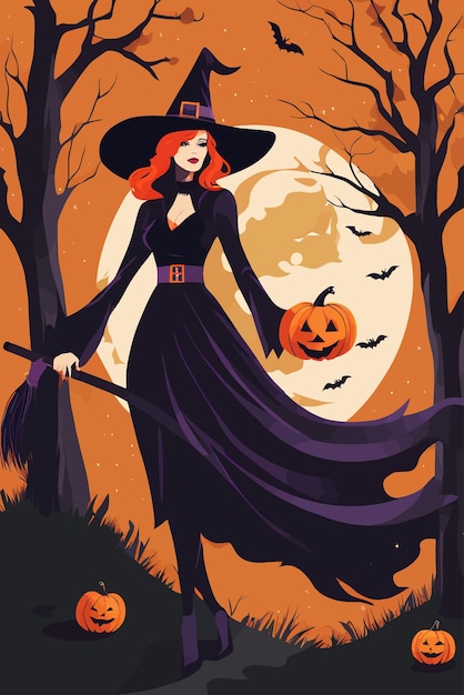 Halloween witch vector art illustration