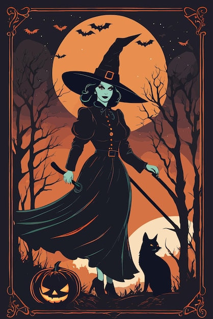 Illustrazione grafica vettoriale della strega di halloween