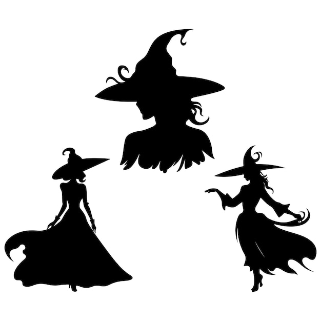 Vector halloween witch vector set classic silhouette
