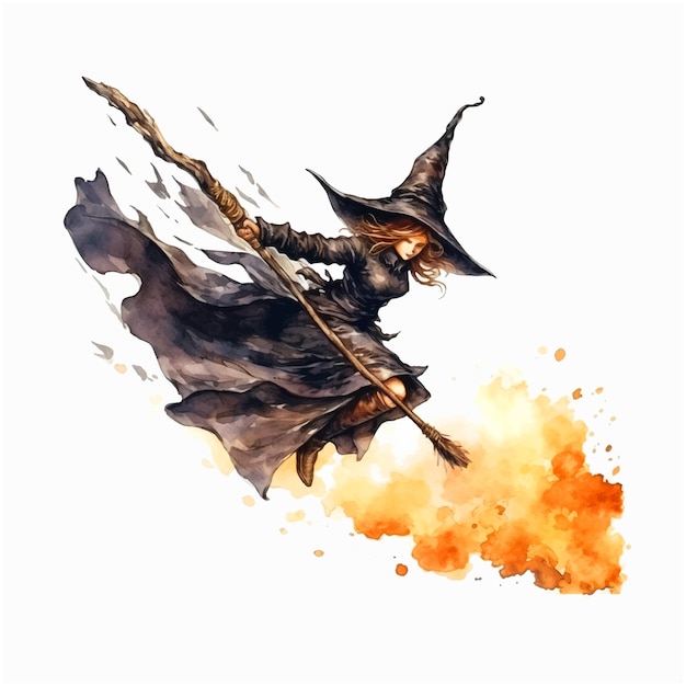 Halloween witch watercolor paint art ilustration