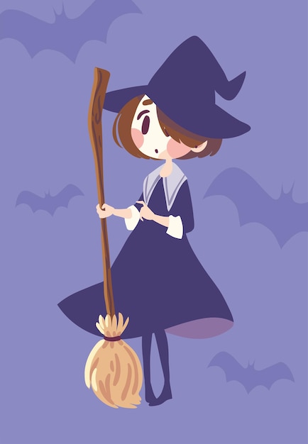 Halloween witch with broom