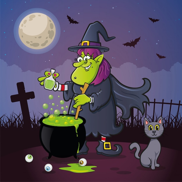 Halloween witch with cauldron