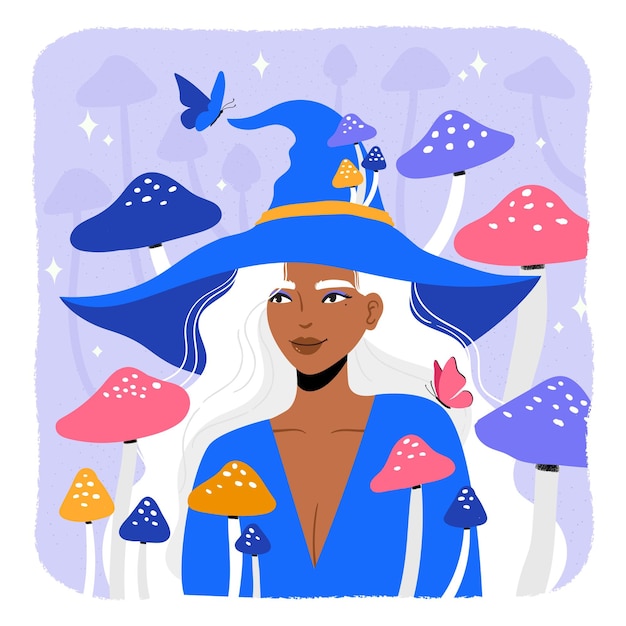 Vector halloween witch with mushroom background