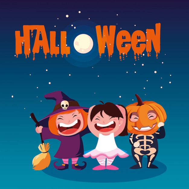 Vector halloween with childrens disguised