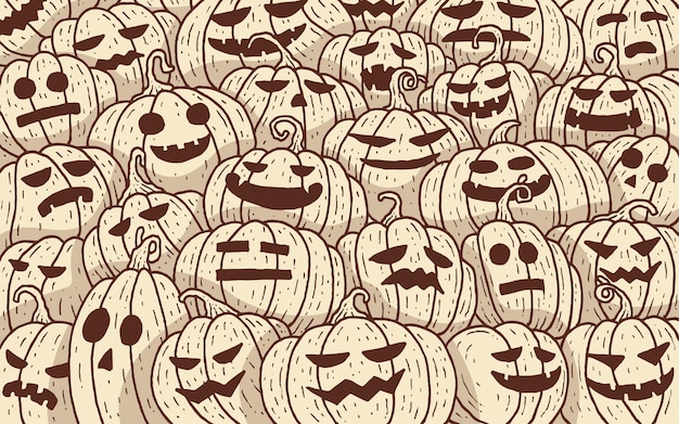 Halloween with pumpkin face expression cartoon collection