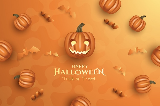 Halloween with pumpkin and ribbon on light brown background