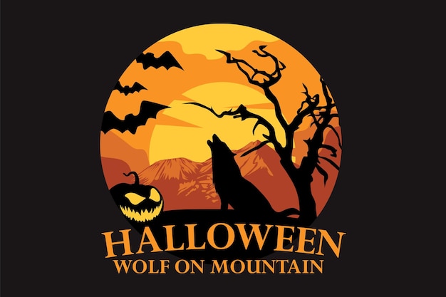 Halloween wolf on mountain silhouette design