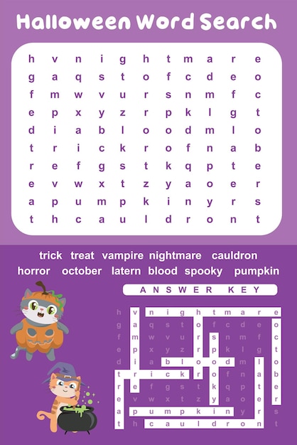 Halloween Word Search worksheet. Educational worksheet for preschool. Ready to print. Vector File.