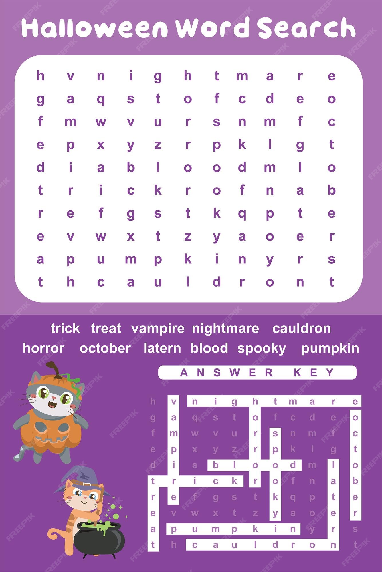 Premium Vector Halloween Word Search worksheet. Educational worksheet