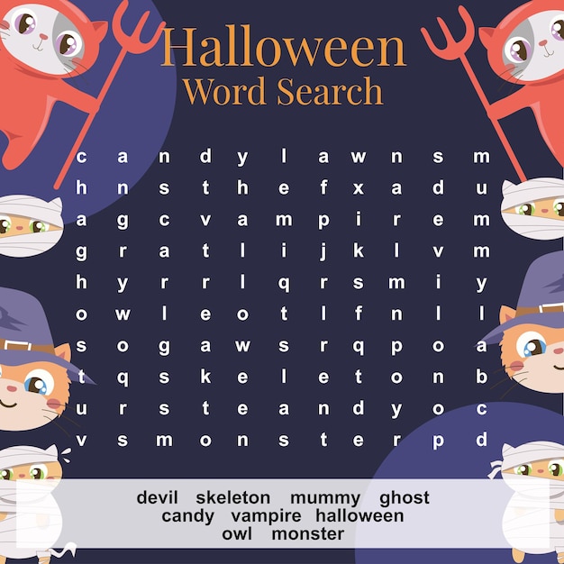 Halloween word search worksheet. educational worksheet for preschool. ready to print. vector file.