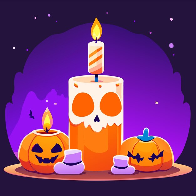 Halloween yankee candle party hand drawn flat stylish cartoon sticker icon concept isolato