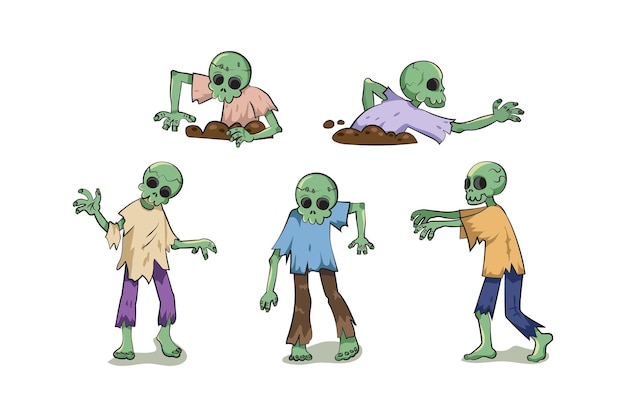 Halloween zombie in different poses vector illustration