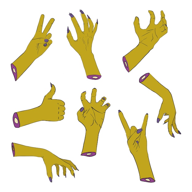 Vector halloween zombie hands collection pack vector illustration