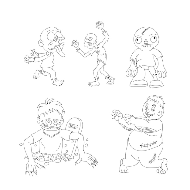 Halloween Zombie Line Art Illustration For Coloring Page