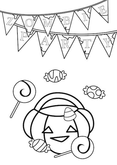 Halloween Zombie Party Pumpkin Coloring Pages A4 for Kids and Adult