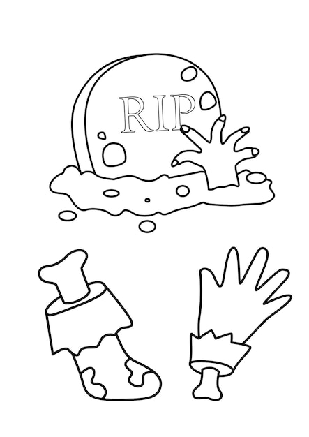 Halloween Zombie RIP Grave Coloring Pages A4 for Kids and Adult