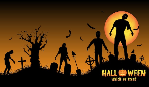 Zombi di halloween in un cimitero