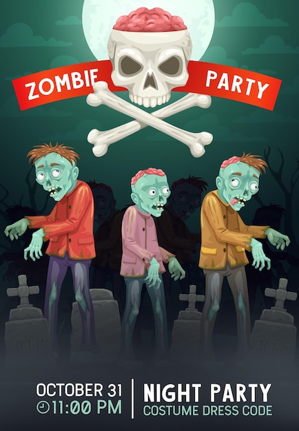 Зомби на хэллоуин гуляют по кладбищу