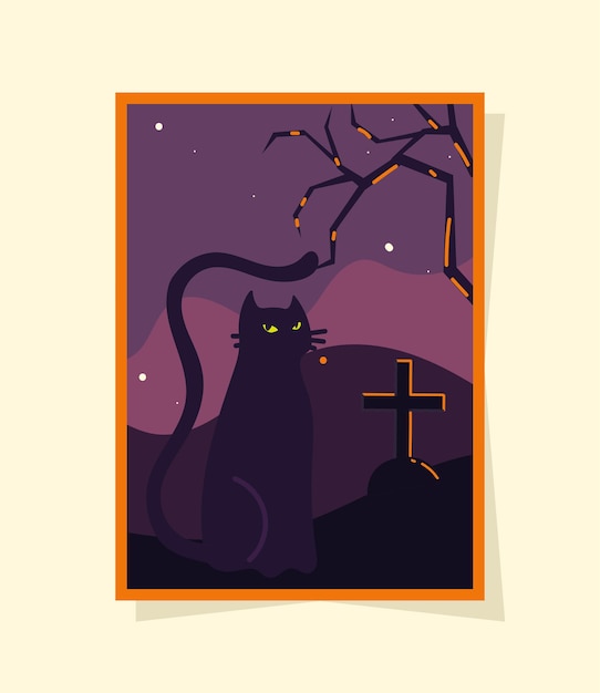 Halloween zwarte kat en kruis