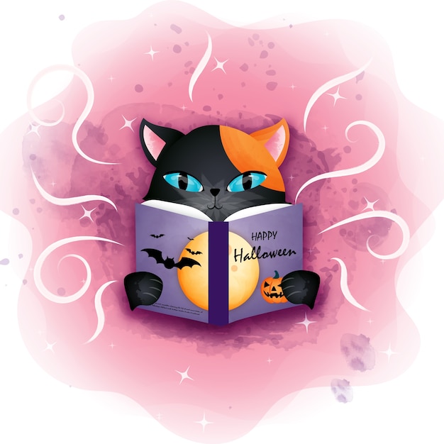 Halloween zwarte kat lezen halloween-boek.