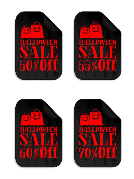 Halloween zwarte uitverkoop stickers set met enge boodschappentassen Halloween uitverkoop 50 55 60 70 korting