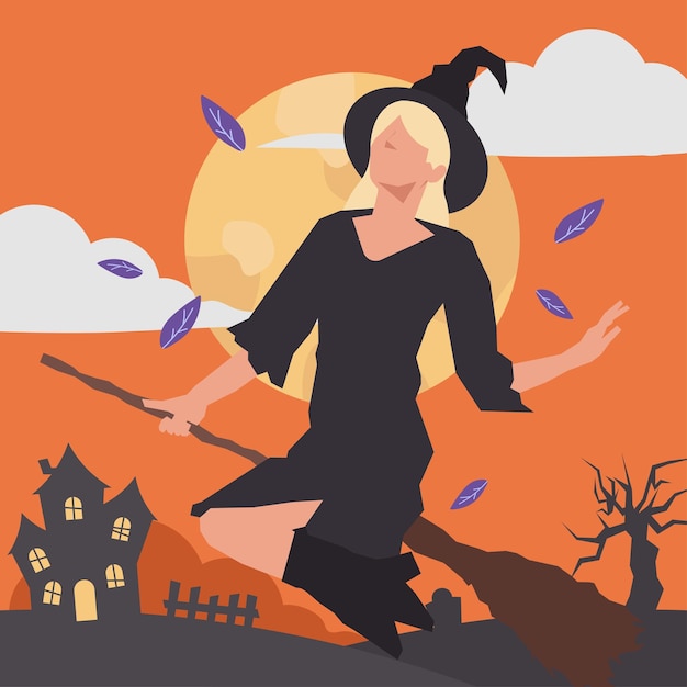 halloweennightwitchflyingbroominflatillustration