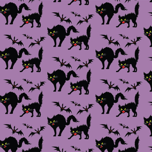 Vector halloweenthemed pattern with bats amp cats