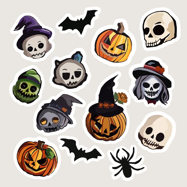 Hallowen scary stickers watercolor