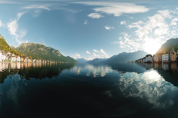 hallstatt austria panoramic lakeside charm with iconic church sky town view photo image water