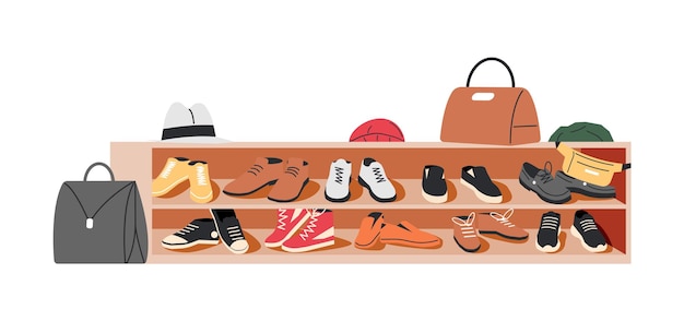 hallway seat cabinet with shoes isolated