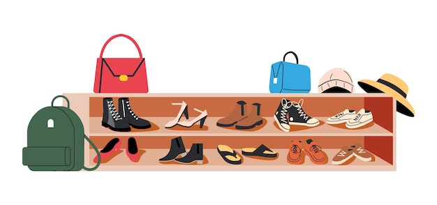 hallway seat cabinet with shoes isolated