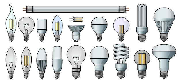 ベクトル ハロゲン電球の色ベクトルのアイコンを設定 分離色アイコンのイラスト ライトランプのハロゲン 分離セット電気および蛍光灯