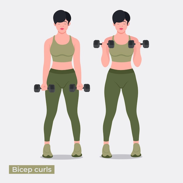 Halter biceps curls oefening Vrouw workout fitness aerobic en oefeningen