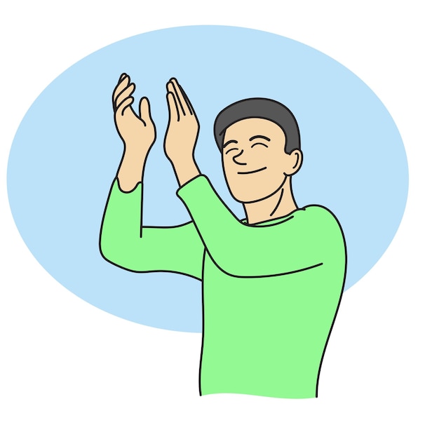 halve lengte van een man die zijn handen klapt met een glimlach illustratie vector met de hand getekend geïsoleerd op witte achtergrond