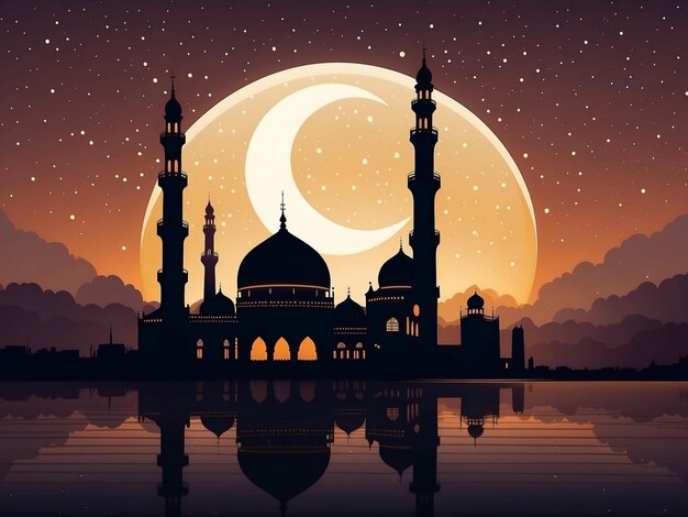 Halve maan en silhouet van een moskee