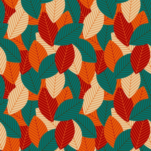 Vector halverwege de eeuw moderne geometrische bladeren retro jaren '70 naadloos patroon. herfst bloemen organische achtergrond