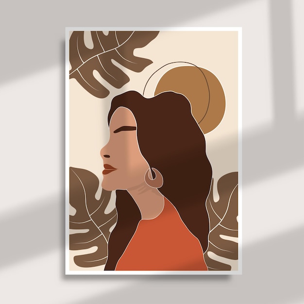 halverwege de eeuw moderne vrouw portret boho poster kunst aan de muur decoratie