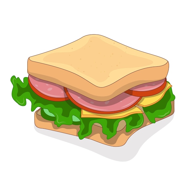 Ham, cheese, cucumber and lettuce sandwich