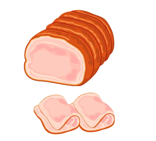 Vector ham vlees prosciutto gerookte ham geïsoleerde heerlijke gesneden ham voor gebruik in delicatessen
