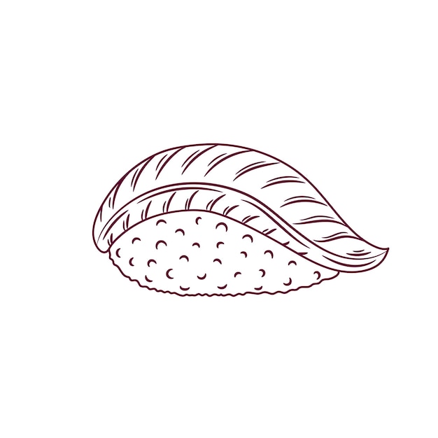 Hamachi sushi outline Japanese traditional food icon Isolated hand drawn seafood vector illustration